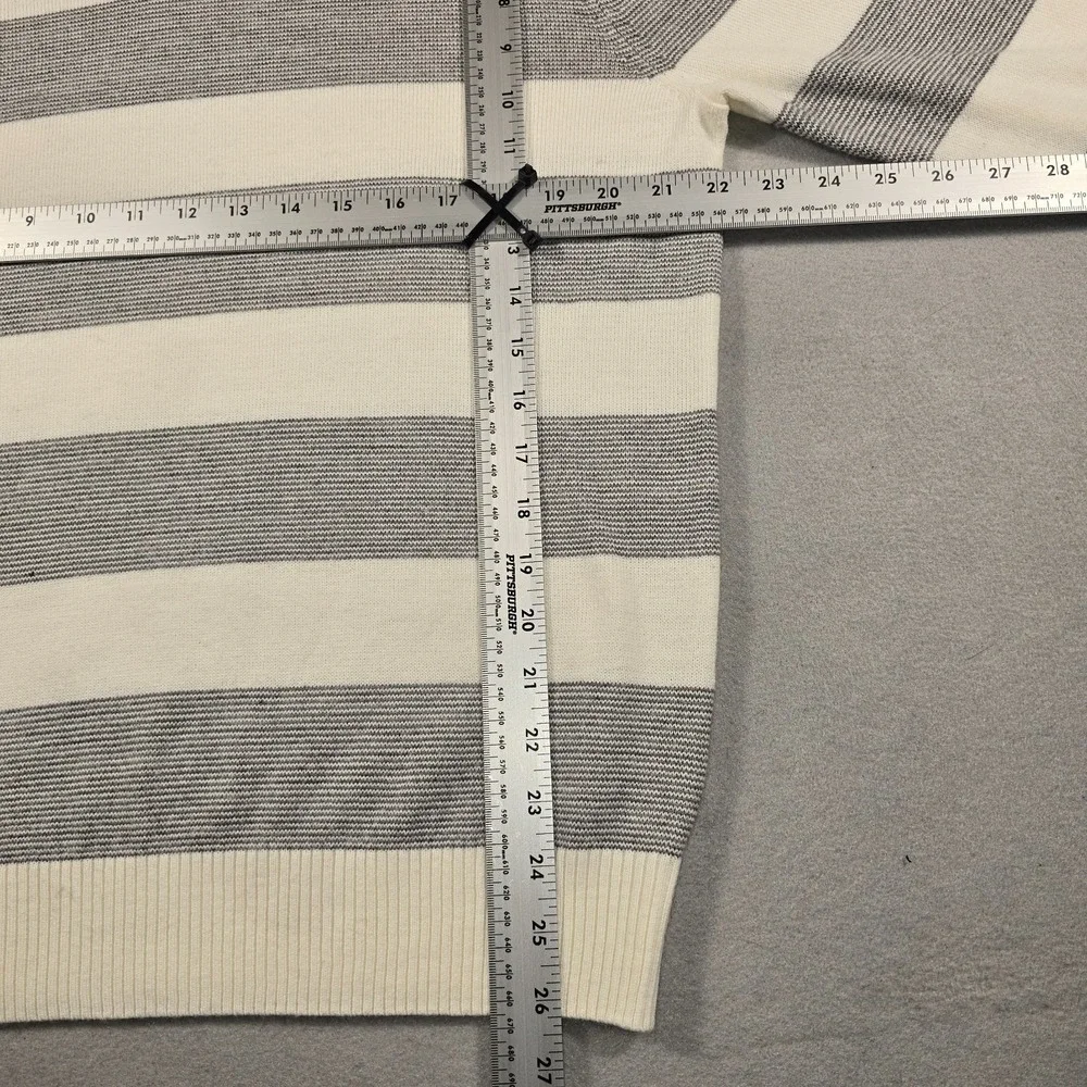 Tricots St Raphael Mens‎ Large Ivory Grey Sweater V-Neck Striped Knit Pullover